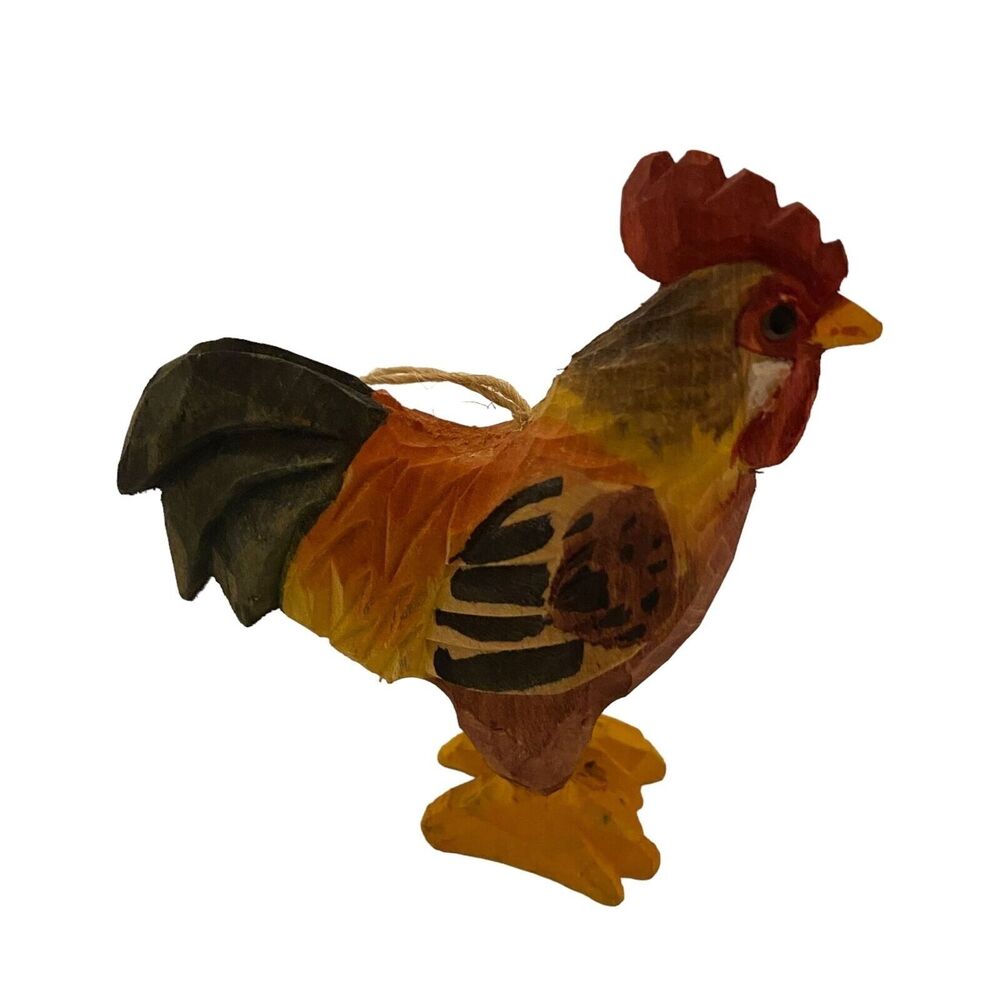 #6072 World Market Wood Rooster Christmas ornament 3.25 in X 2.5 in